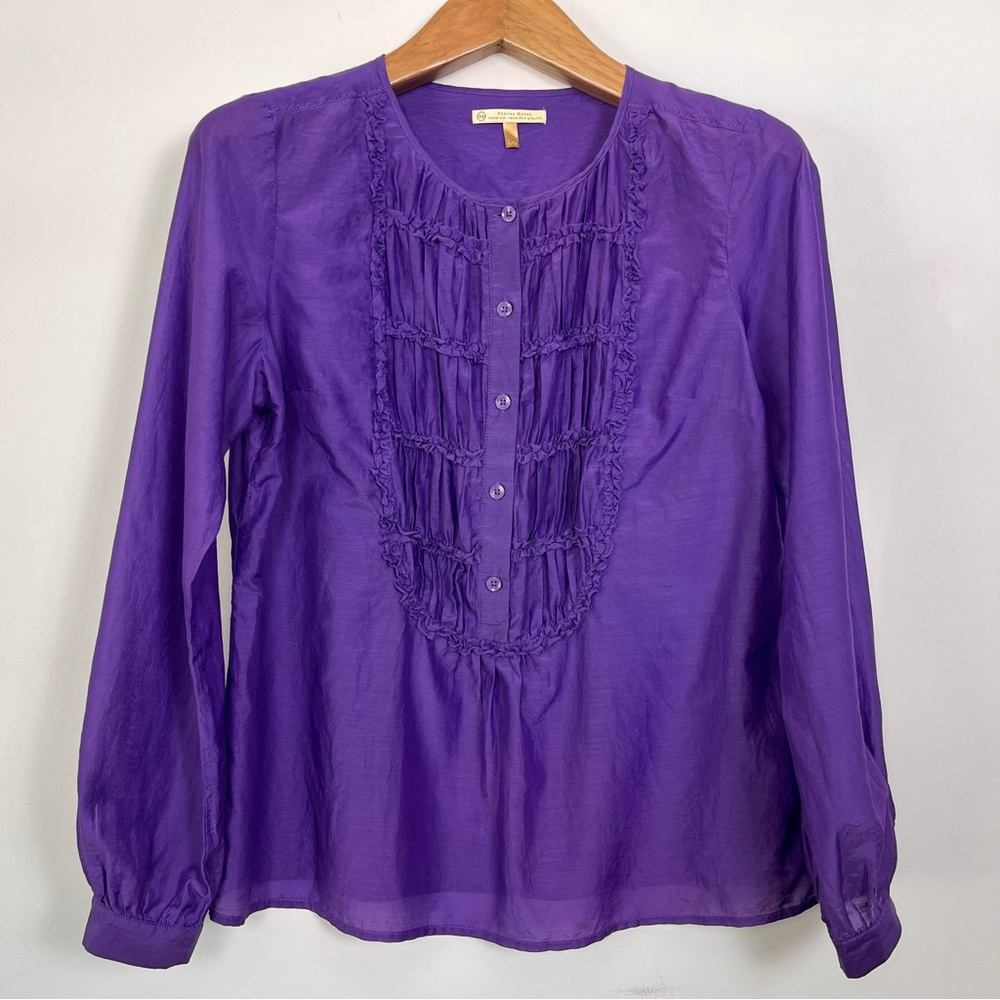 Denver Hayes Women's Cotton and Silk Purple Ruffle Bohemian Blouse Sizeโ Large